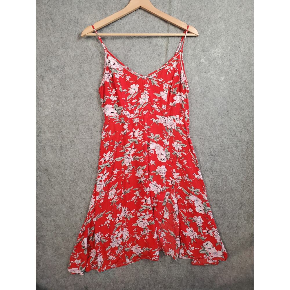 Lulu's Red Floral Midi Dress with Pink Accents